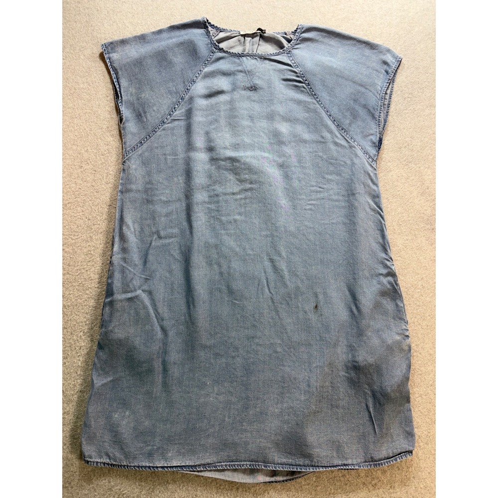 Cotton On Blue Lyocell Denim Look Shift Dress Short Sleeve Pockets Size M